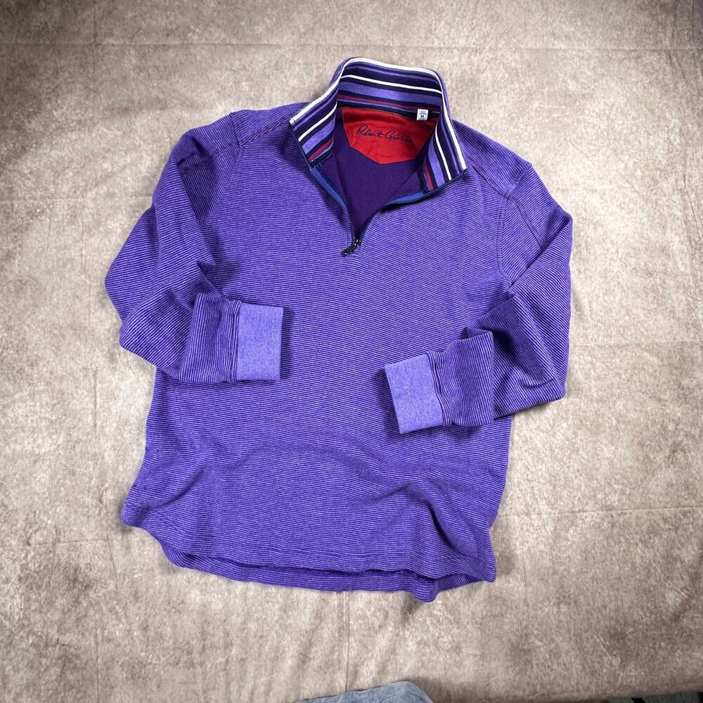 Robert Graham Sweater Mens Medium Purple 1/4 Zip Pullover Waffle Knit Preppy